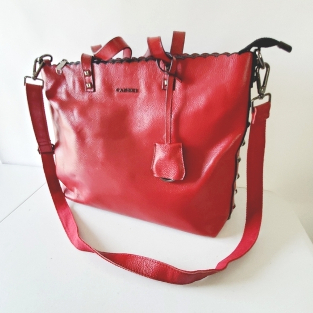 Cannci Soft Pebbled Leather Oversized Shoulder Bag Studded Large Red Tote Spring - Picture 3 of 16